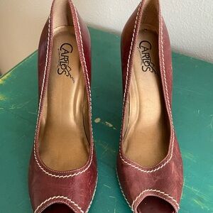 Vintage Carlos by Carlos Santana Burgundy Peep Toe Heels